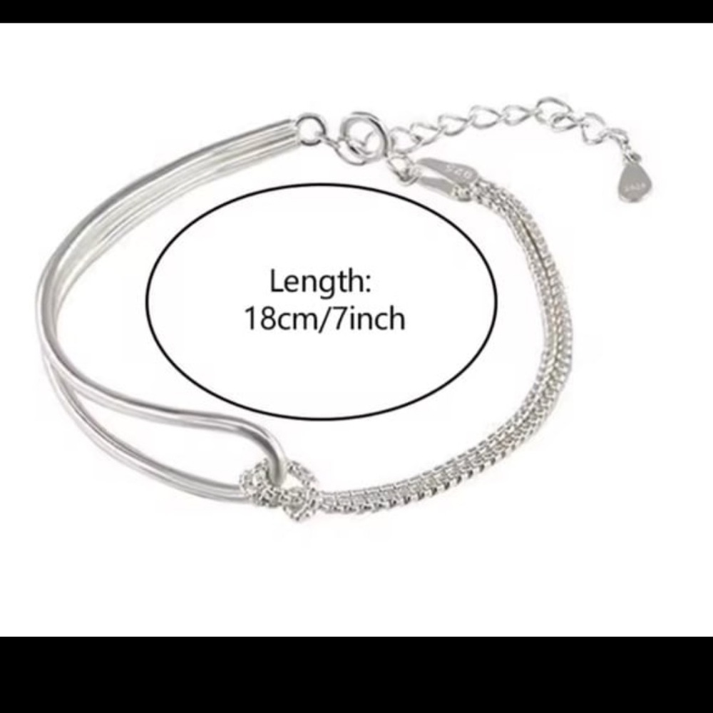 925 Silver Simple chain curved knot bracelet